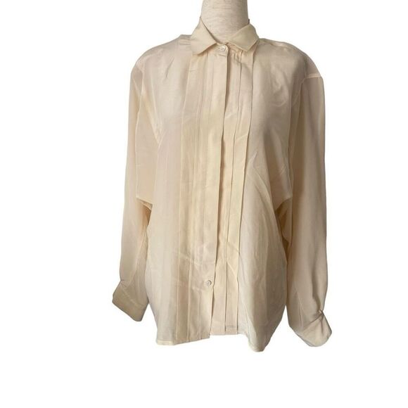 Vintage 1980’s Silk Blouse Paul Stanley Secretary Button Up Size 6 Cream, D23 - Picture 1 of 9
